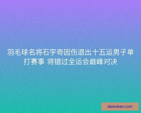 羽毛球名将石宇奇因伤退出十五运男子单打赛事 将错过全运会巅峰对决